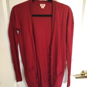 Red cardigan